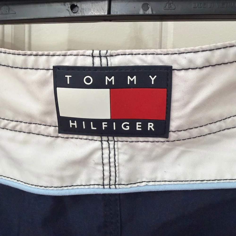 Tommy Hilfiger Board Shorts XL Red White Blue Vintage Nautical Swim Trunks